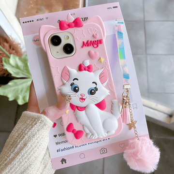 Disney Marie Cat With Fur Charm Silicon Phone Cases For iPhone
