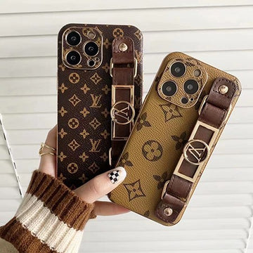 Latest Design: Louis Vuitton-style iPhone cover with wrist strap, leather finish β celebrity favorite, Vuitton logo iPhone 15 Pro case