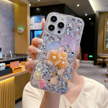 Orange Sheal Flower With Pearl Silicon Phone Case For iPhone