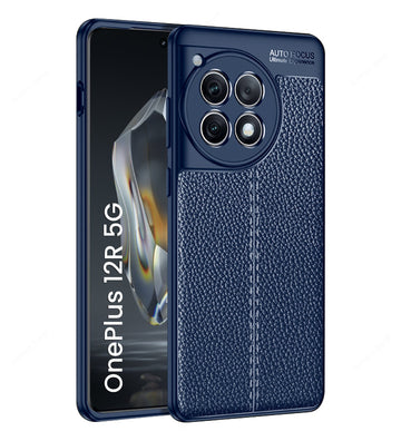 Vegan Leather Rugged Flexible TPU Series Shockproof Armor Back Cover for OnePlus 12R 5G, 6.78 inch, Blue