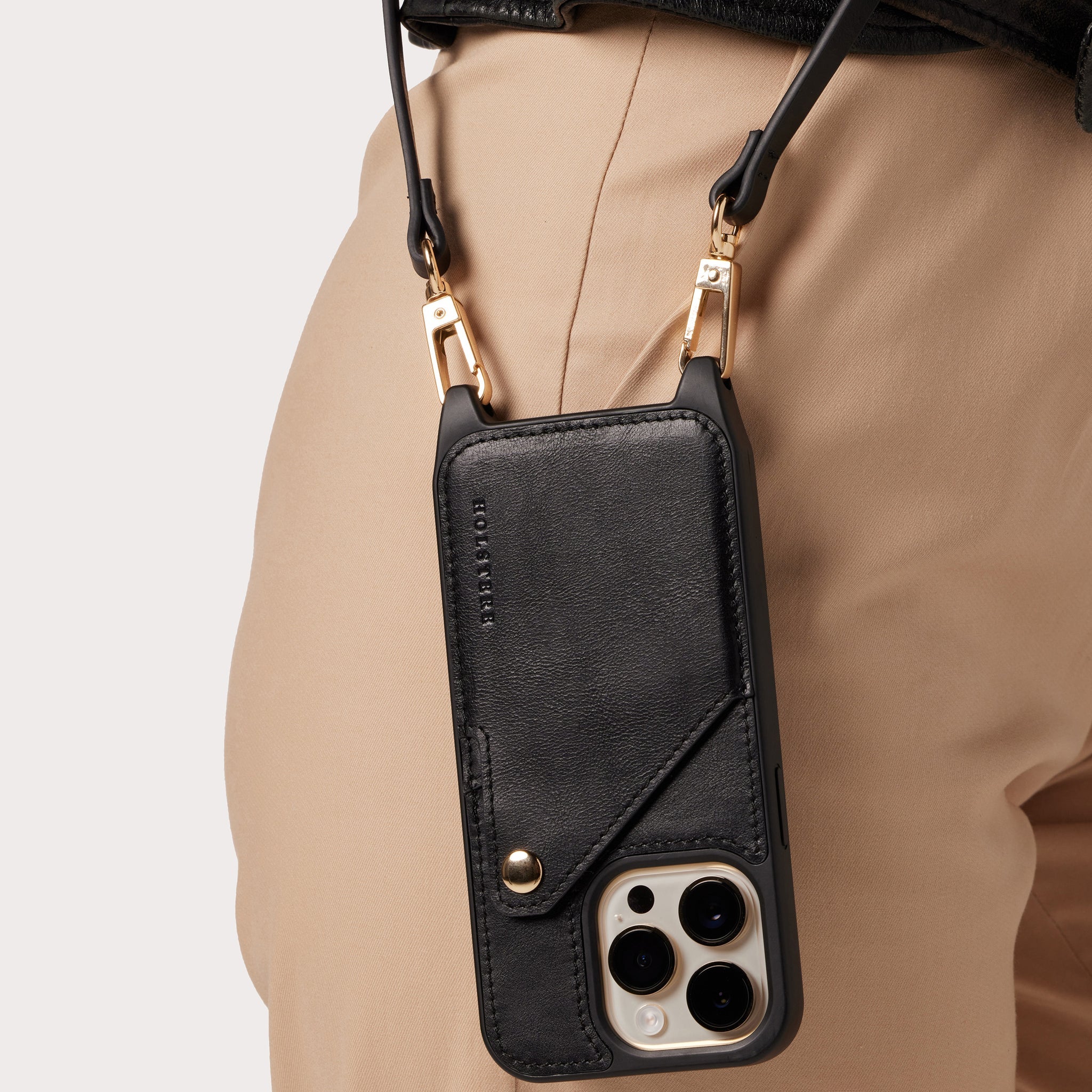 The Olivia Black | Ultra-Durable Genuine Smooth Leather iPhone Case Crossbody