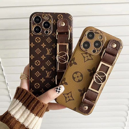 Latest Design: Louis Vuitton-style iPhone cover with wrist strap, leather finish – celebrity favorite, Vuitton logo iPhone 15 Pro case