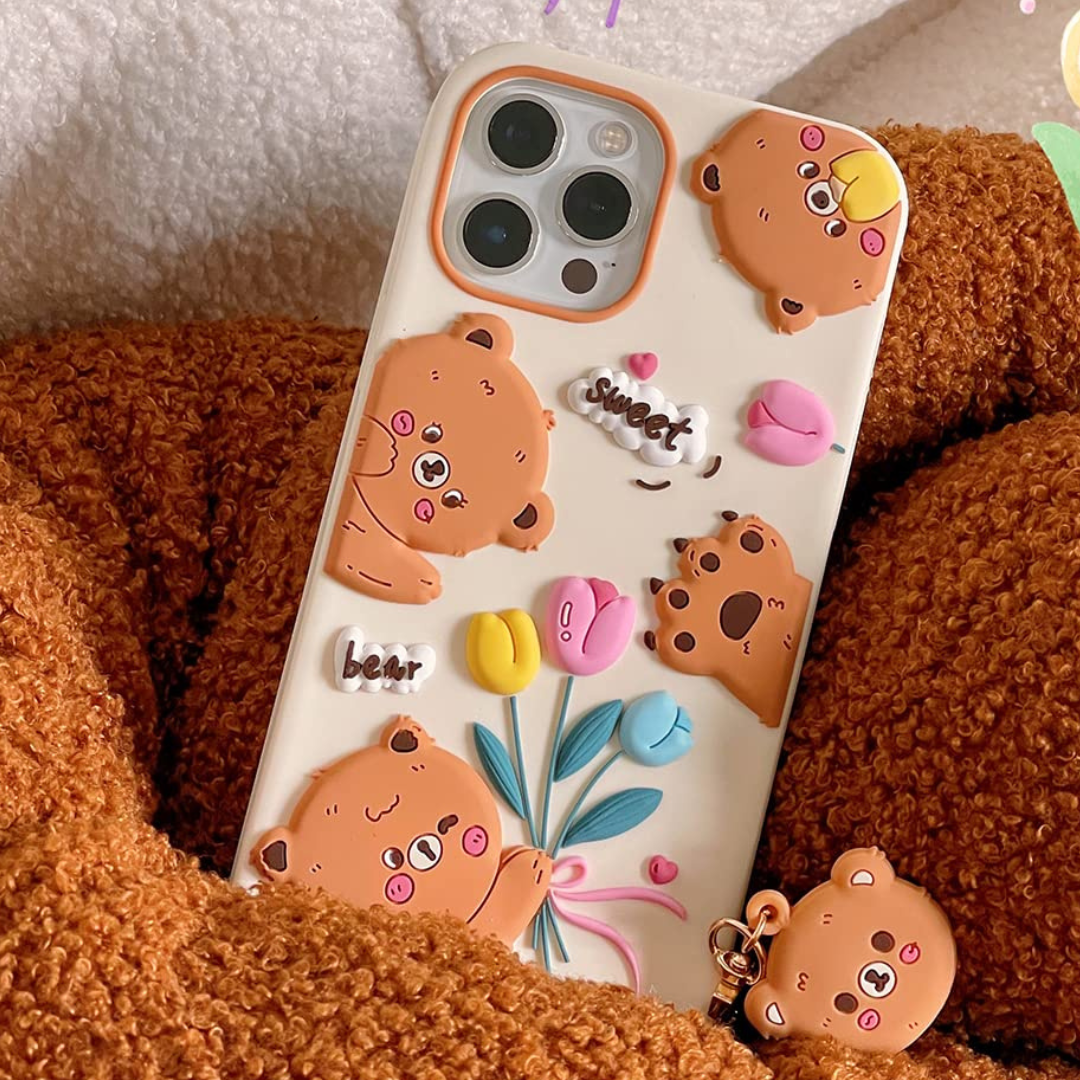 Sweet Tulip Bear With Sweet Charm Silicon Phone Cases For iPhone