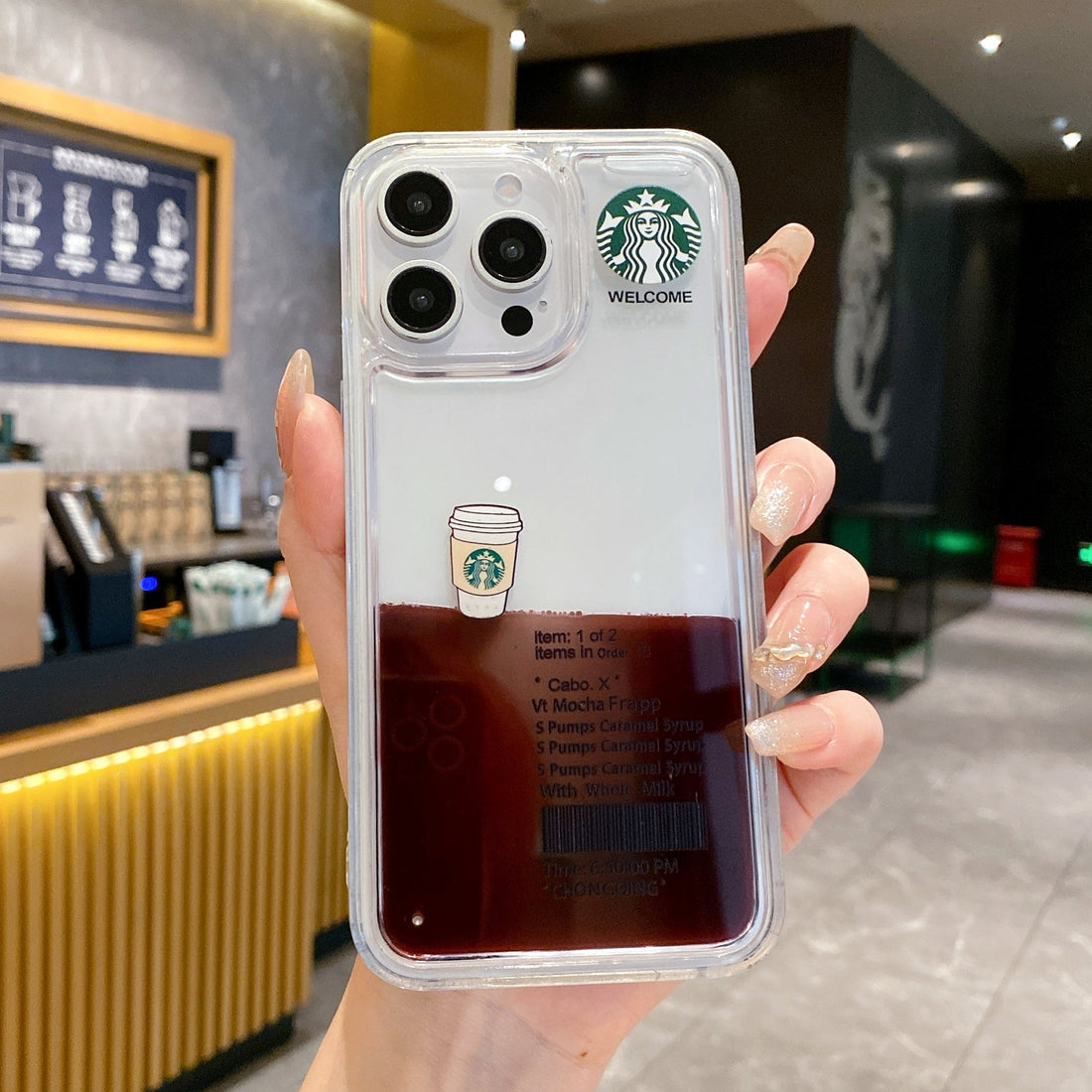 Starbcuks Liquid Coffee Floating Cup Silicon Phone Case For iPhone