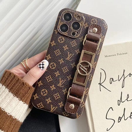 Latest Design: Louis Vuitton-style iPhone cover with wrist strap, leather finish – celebrity favorite, Vuitton logo iPhone 15 Pro case