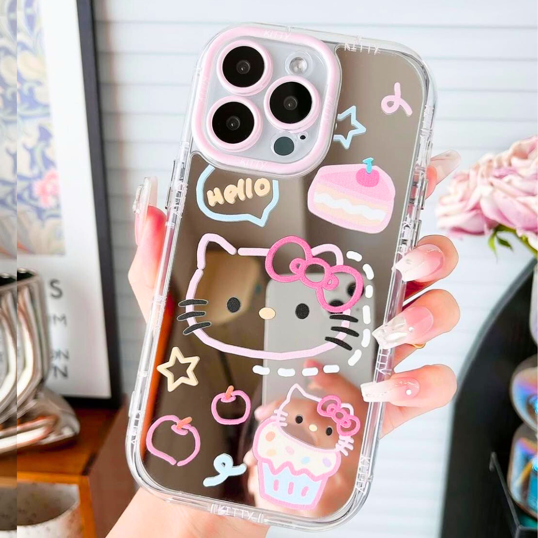 Lovely Hello Kitty Mirror Silicon Phone Cases For iPhone