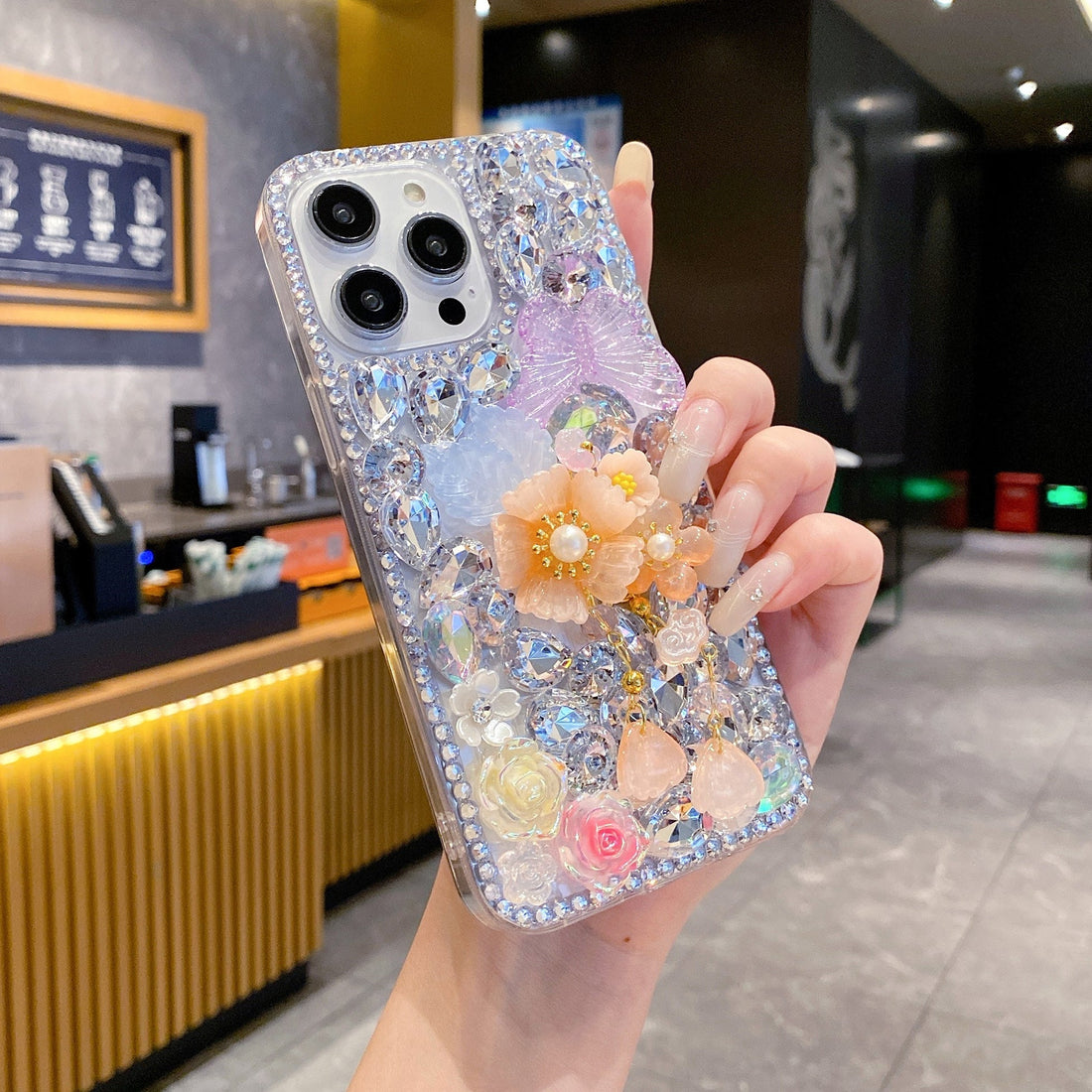 Orange Sheal Flower With Pearl Silicon Phone Case For iPhone