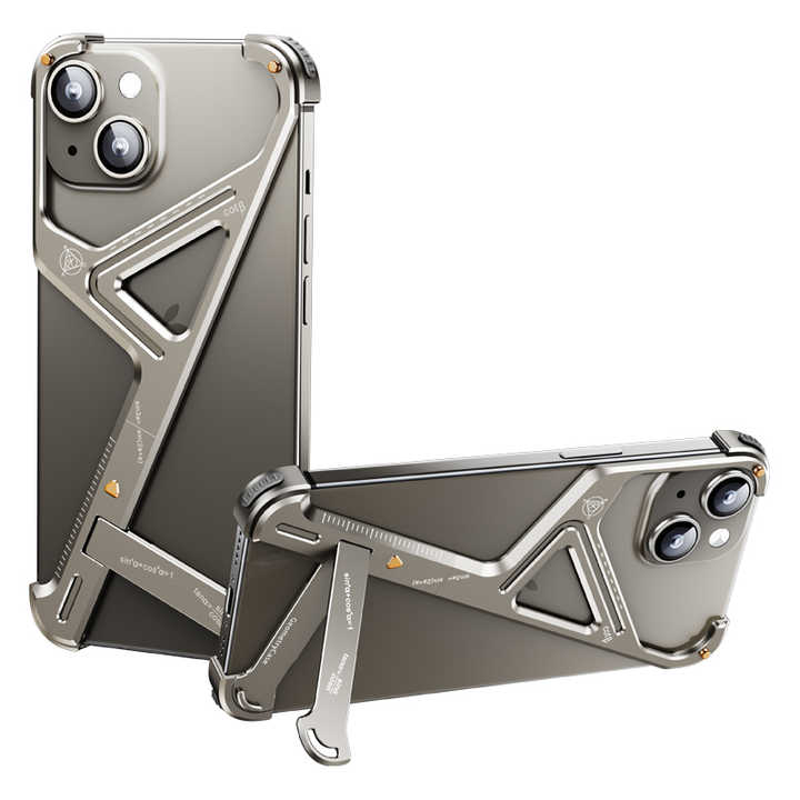 Geometric Metal Phone Case, with Bracket, Bare Metal Feeling, Angle Adjustment