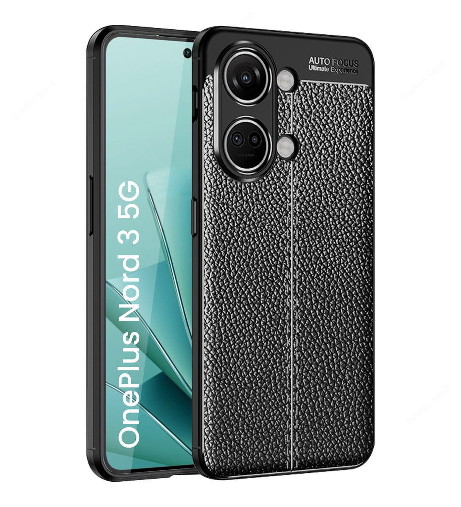Vegan Leather Rugged Flexible TPU Series Shockproof Armor Back Cover for OnePlus Nord 3 5G, 6.74 inch, Black