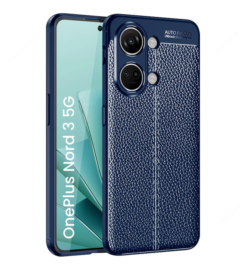 Vegan Leather Rugged Flexible TPU Series Shockproof Armor Back Cover for OnePlus Nord 3 5G, 6.74 inch, Blue