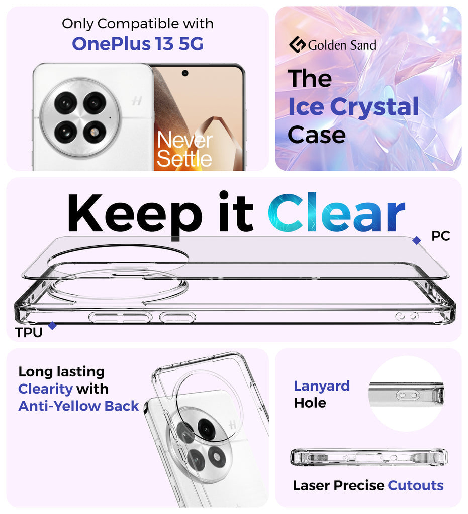 Ice Crystal Series Hybrid Transparent PC Military Grade TPU Back Cover for OnePlus 13 5G, 6.82 inch, Crystal Clear