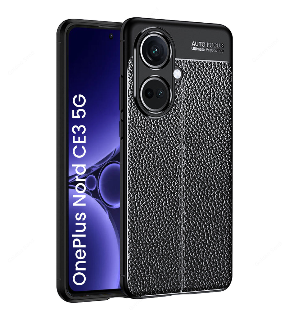 Vegan Leather Rugged Flexible TPU Series Shockproof Armor Back Cover for OnePlus Nord CE 3 5G, 6.7 inch, Black