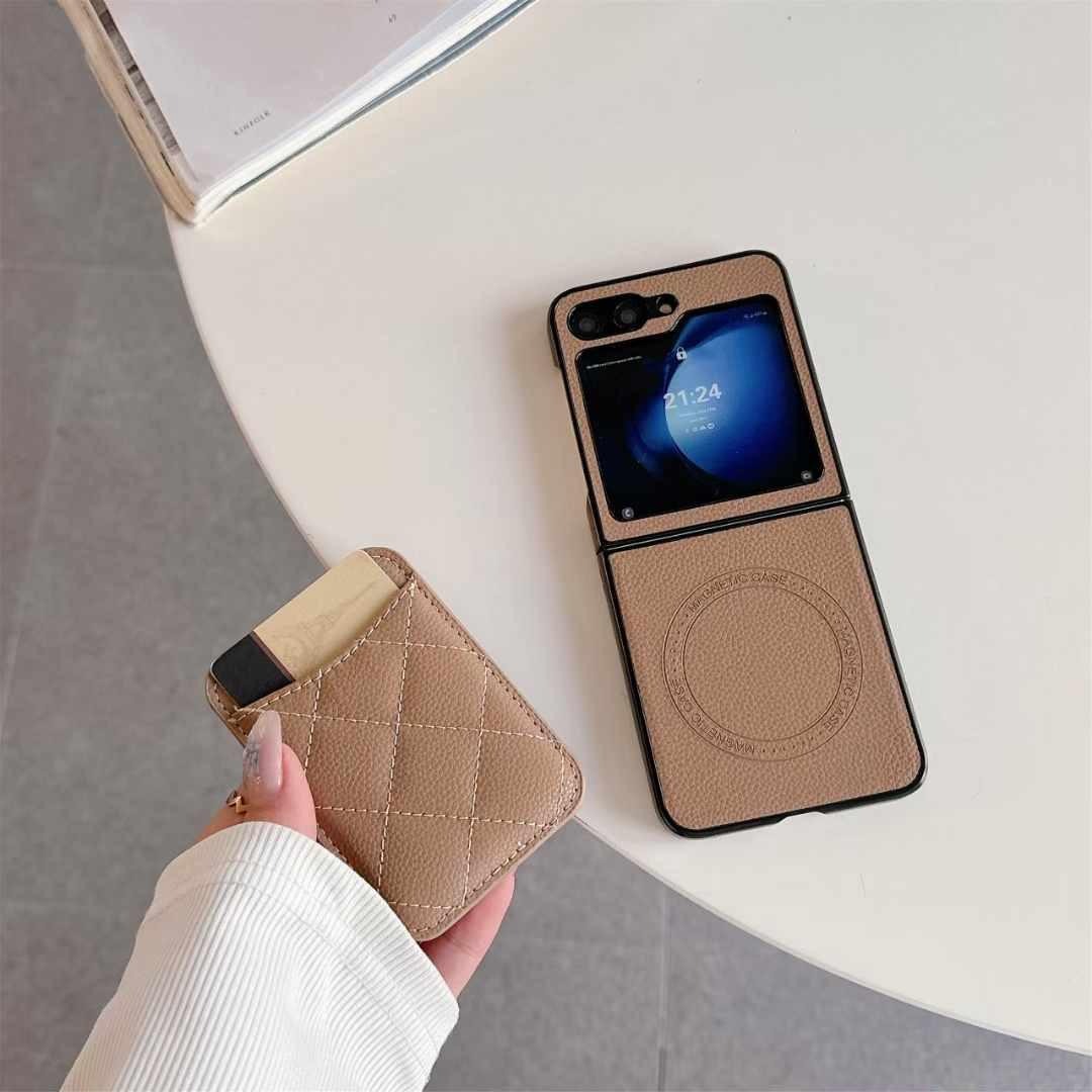 Samsung Galaxy Z Flip Magsafe Case Luxury CC Leather Magnetic Wireless Charging Card Wallet Case